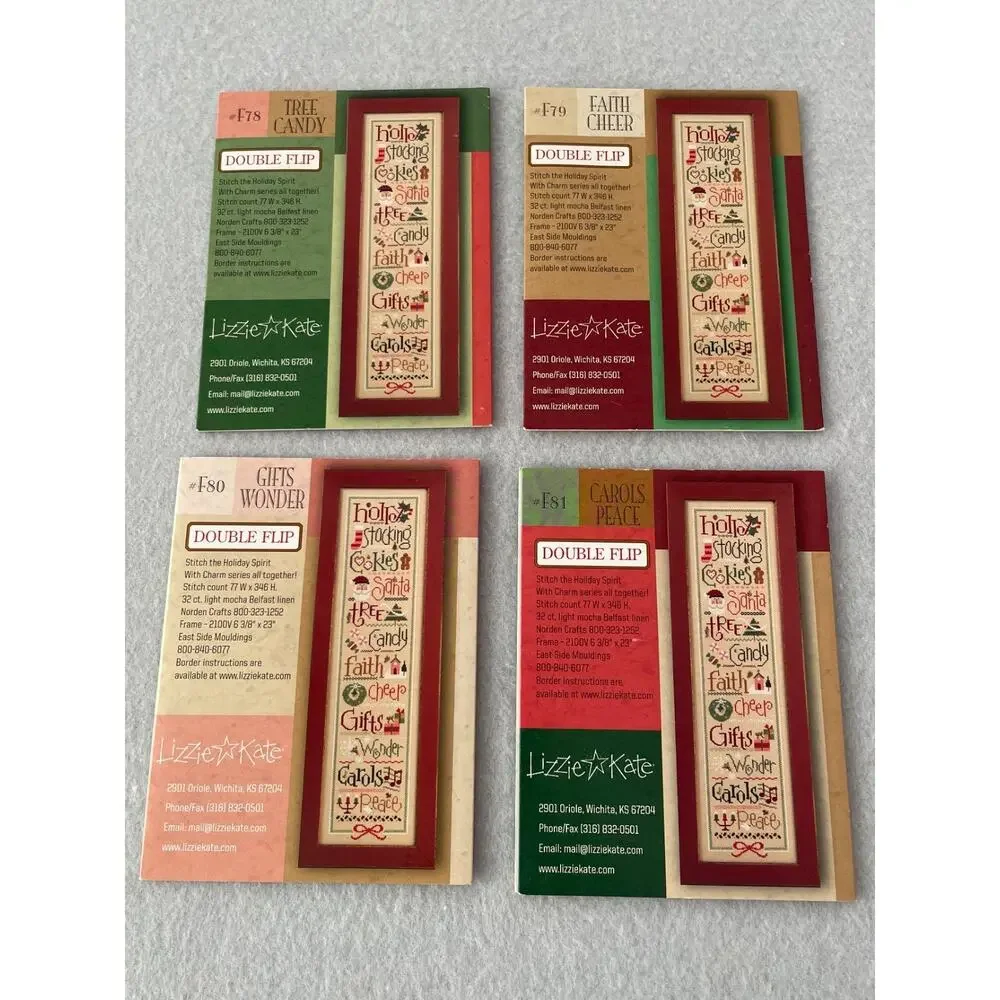 Lizzie Kate Christmas Double Flip Lot of 8 Cross Stitch Charts Patterns w/Charms